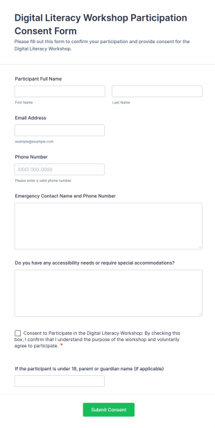 Digital Literacy Workshop Participation Consent Form Template