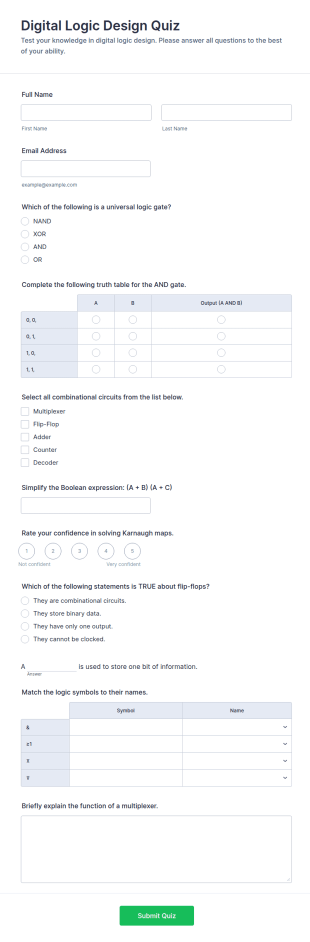 Digital Logic Design Quiz Form Template