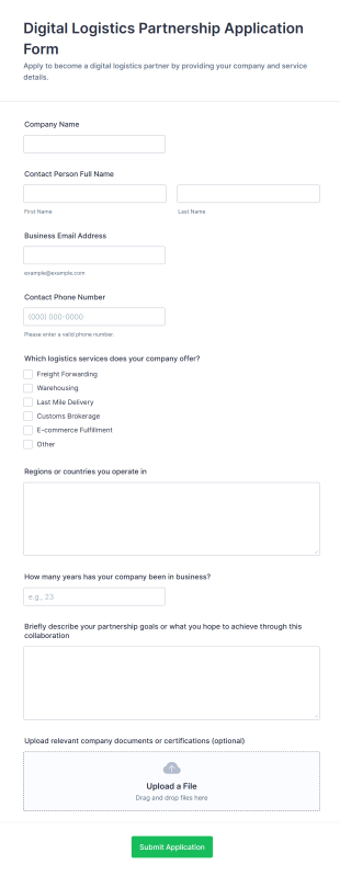 Digital Logistics Partnership Application Form Form Template