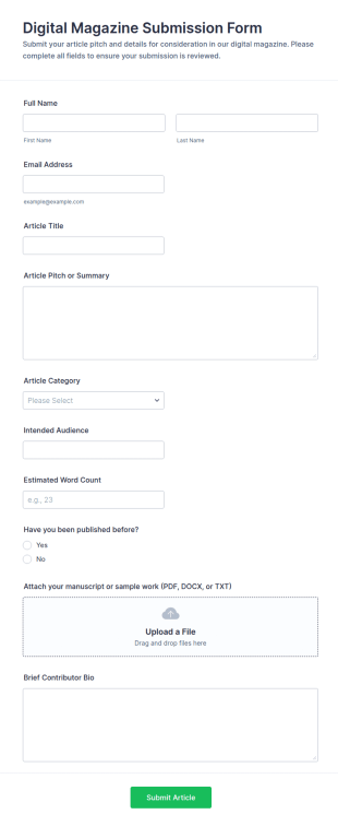 Digital Magazine Submission Form Template