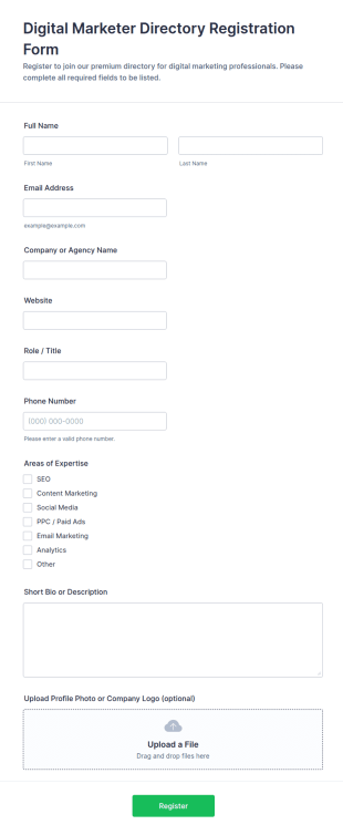 Digital Marketer Directory Registration Form Template