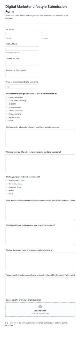 Digital Marketer Lifestyle Submission Form Template