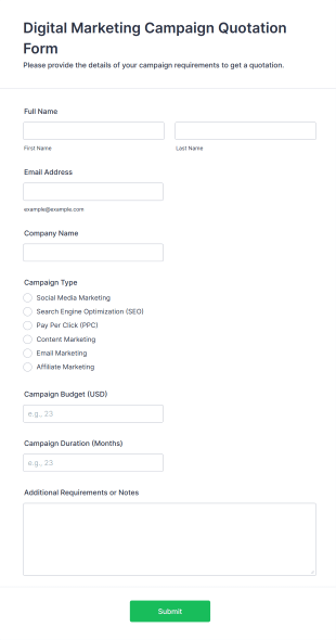 Digital Marketing Campaign Quotation Form Template