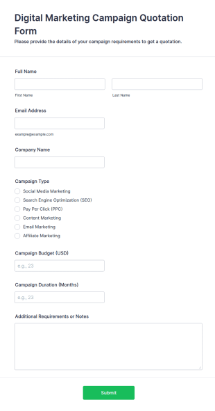 Digital Marketing Campaign Quotation Form Template