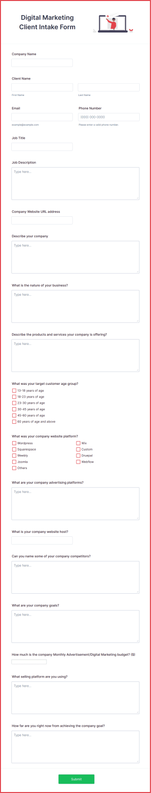 Digital Marketing Client Intake Form Template