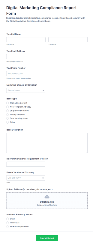 Digital Marketing Compliance Report Form Template