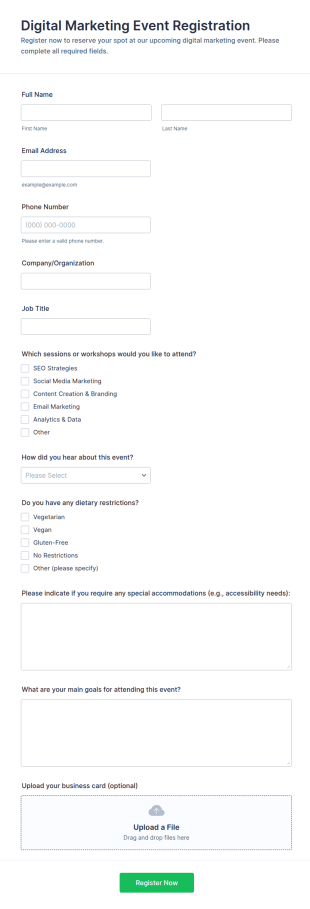 Digital Marketing Event Registration Form Template