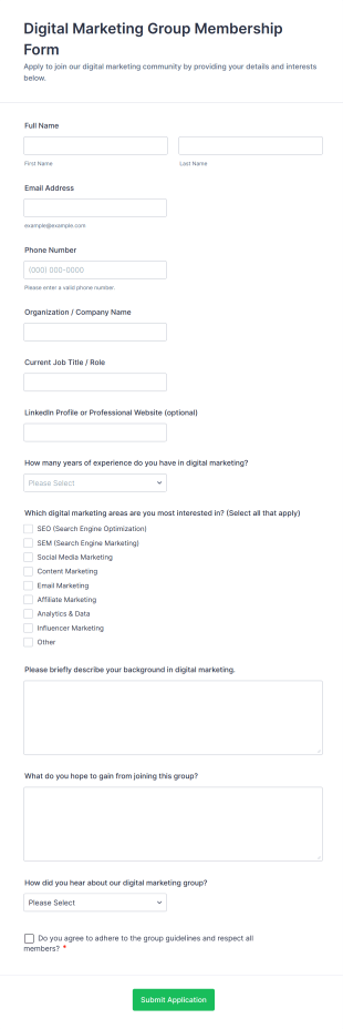 Digital Marketing Group Membership Form Template