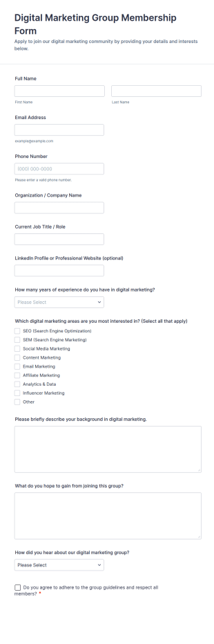 Digital Marketing Group Membership Form Template