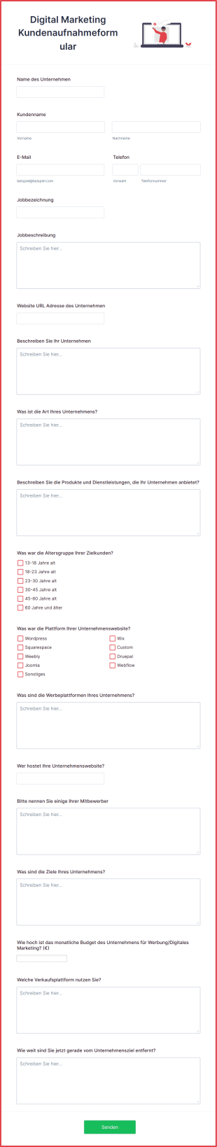 Digital Marketing Kundenaufnahmeformular