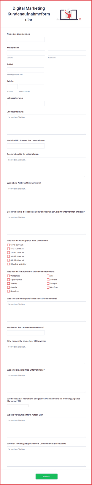 Digital Marketing Kundenaufnahmeformular