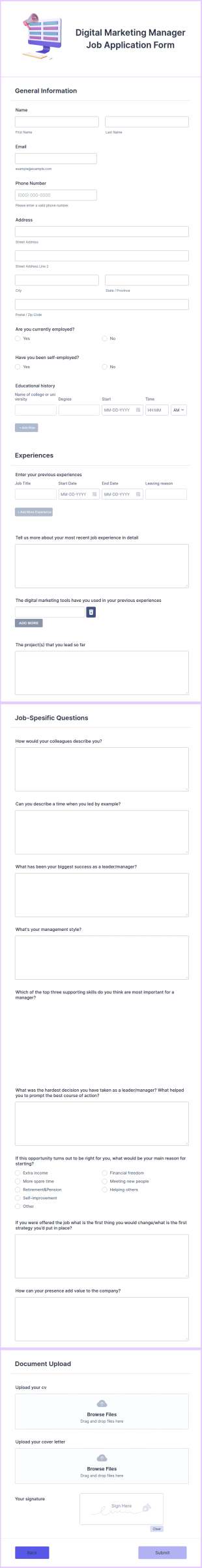 Digital Marketing Manager Job Application Form Template
