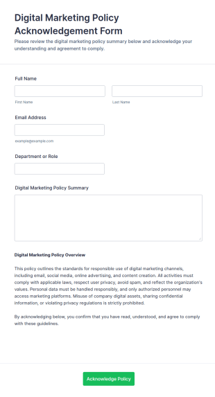 Digital Marketing Policy Acknowledgement Form Template