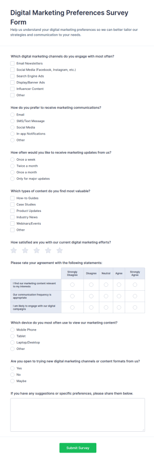 Digital Marketing Preferences Survey Form Template