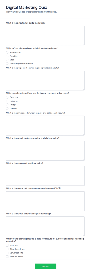 Digital Marketing Quiz Template