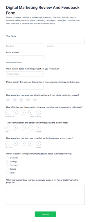 Digital Marketing Review And Feedback Form Template