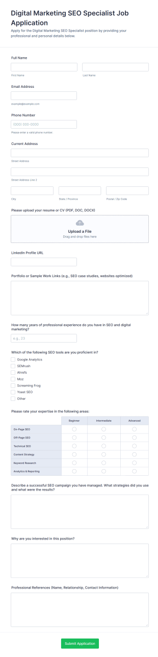 Digital Marketing SEO Specialist Job Application Form Template