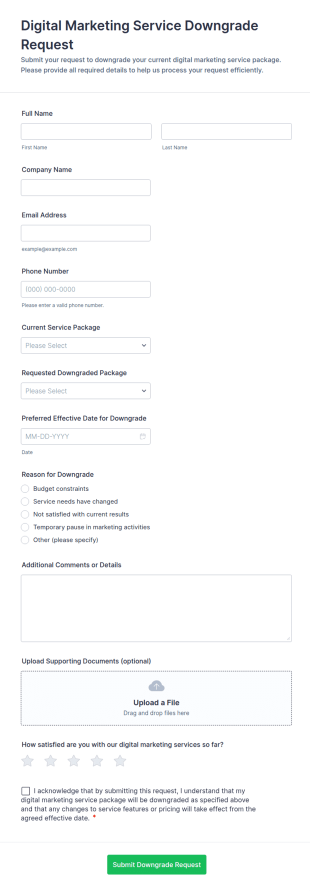 Digital Marketing Service Downgrade Request Form Template