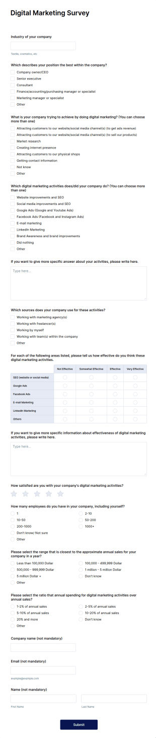 Digital Marketing Survey Form Template
