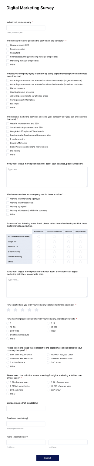 Digital Marketing Survey Form Template