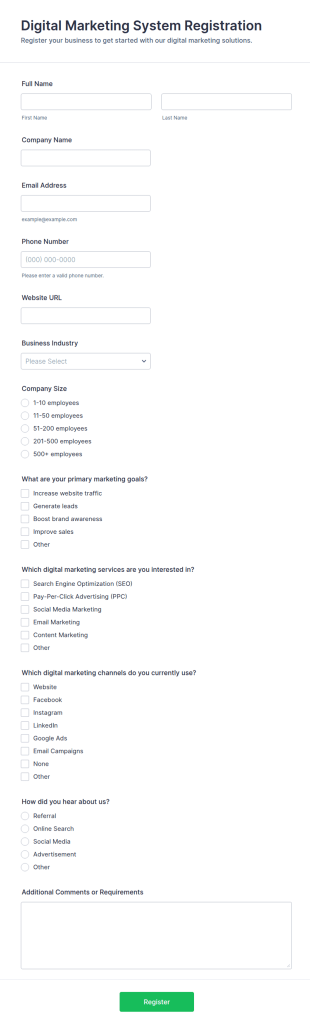 Digital Marketing System Registration Form Template