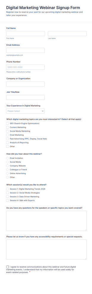 Digital Marketing Webinar Signup Form Template