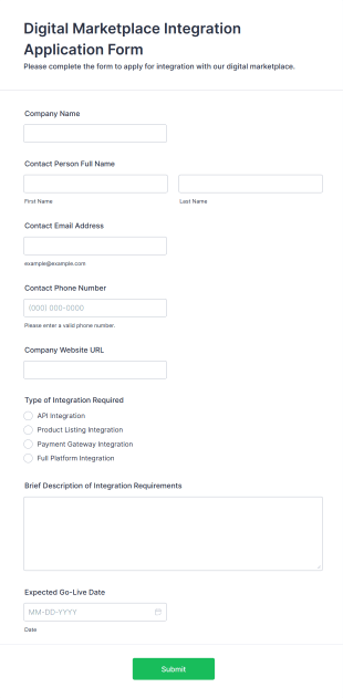 Digital Marketplace Integration Application Form Template