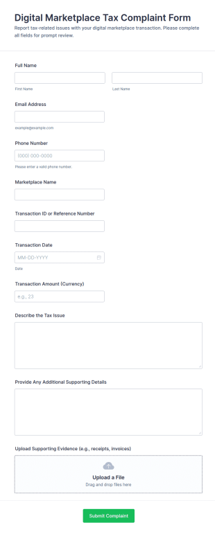 Digital Marketplace Tax Complaint Form Template