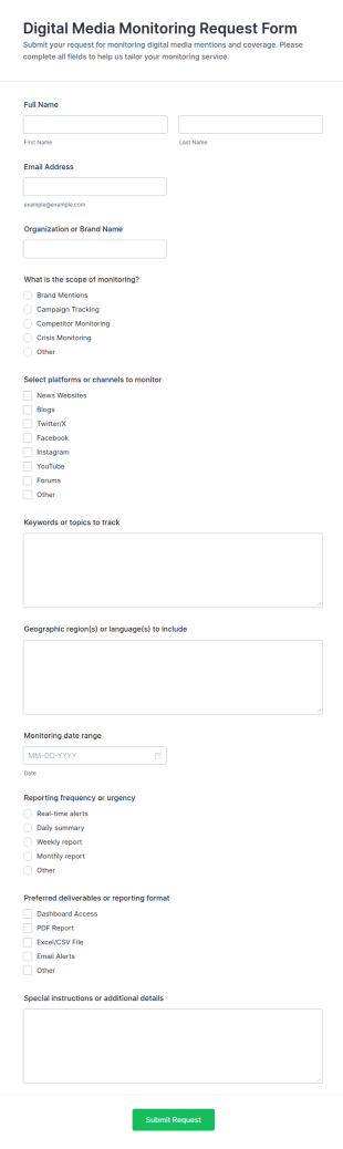 Digital Media Monitoring Request Form Template