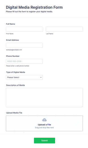 Digital Media Registration Form Template