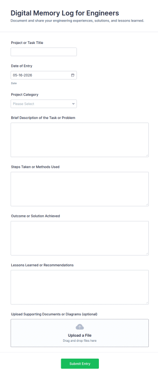 Digital Memory Log For Engineers Form Template