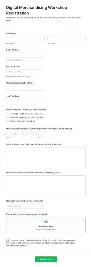 Digital Merchandising Workshop Registration Form Template