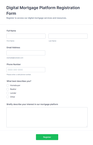 Digital Mortgage Platform Registration Form Form Template