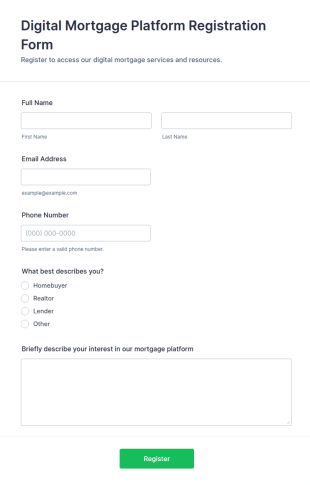 Digital Mortgage Platform Registration Form Template
