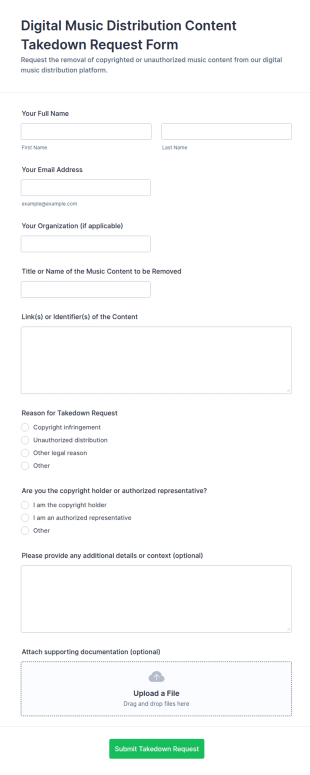 Digital Music Distribution Content Takedown Request Form Template