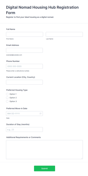 Digital Nomad Housing Hub Registration Form Template