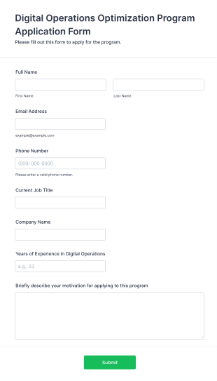 Digital Operations Optimization Program Application Form Template