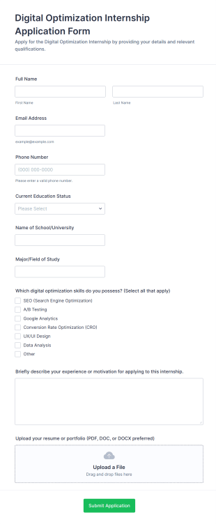 Digital Optimization Internship Application Form Template