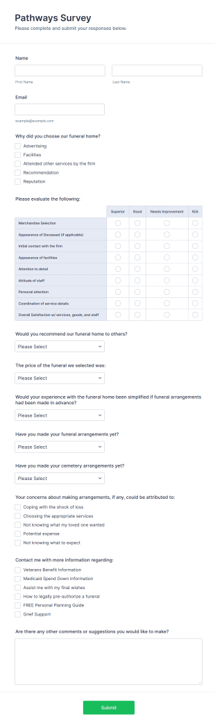 Funeral Home Survey Form Template
