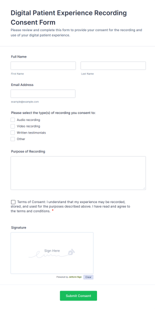 Digital Patient Experience Recording Consent Form Template