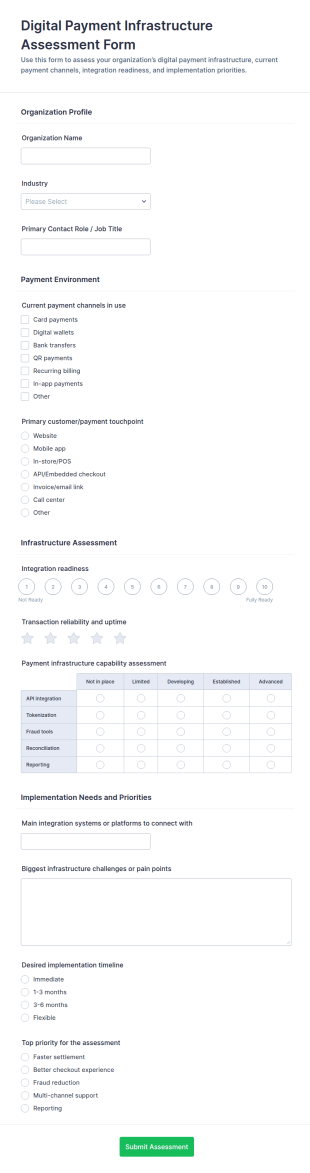 Digital Payment Infrastructure Assessment Form Template