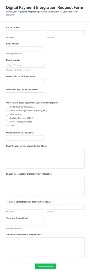 Digital Payment Integration Request Form Template