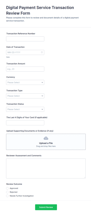 Digital Payment Service Transaction Review Form Template