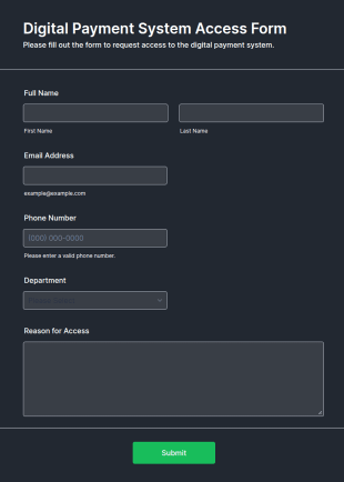Digital Payment System Access Form Template