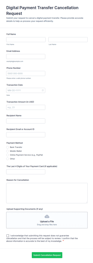 Digital Payment Transfer Cancellation Request Form Template