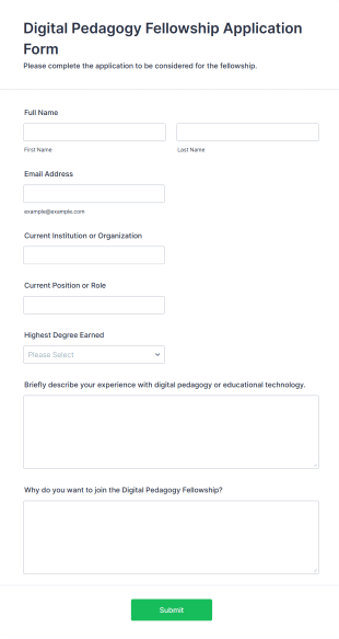 Digital Pedagogy Fellowship Application Form Form Template