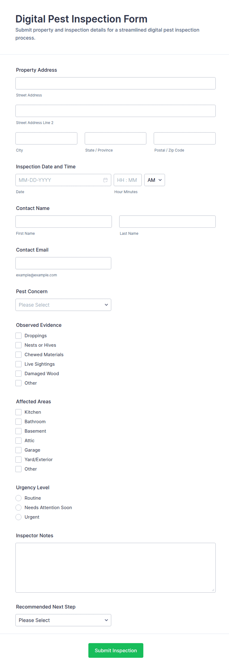 Digital Pest Inspection Form Template | Jotform