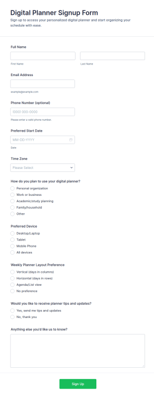 Digital Planner Signup Form Template