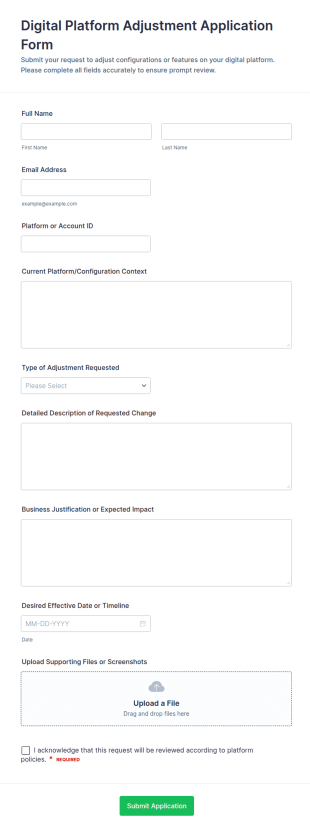 Digital Platform Adjustment Application Form Template