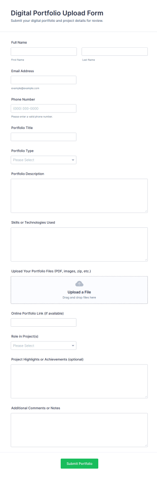 Digital Portfolio Upload Form Template